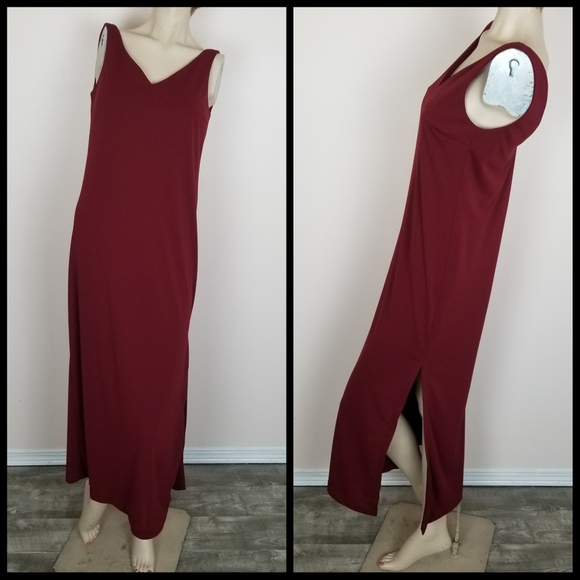 Vintage Dresses & Skirts - Vintage BCBG maxazria v neck dark red maxi dress 90s Y2K Grunge Whimsigoth